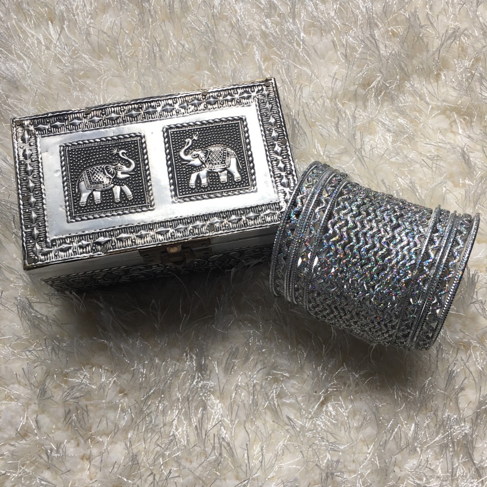 48 Silver Glitter Indian Bangles